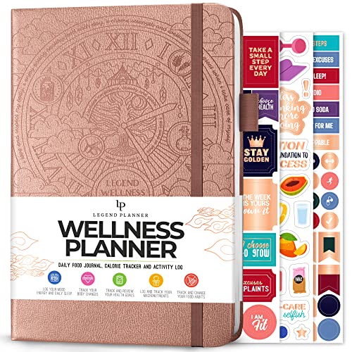 Legend Wellness Planner & Food Journal – Daily Diet & Health Journal with Weight Loss, Measurement & Exercise Trackers – Lifestyle & Nutrition Diary – Lasts 6 Months, A5 size – Rose Gold - color: Rose Gold Debossed, size: A5 (5.8” x 8.3”)