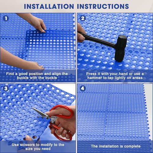 Drydiet 8 Pack Drainage Tiles Modular Interlocking Floor Tiles with 1 Pc Plastic Hammer 12" x 12" Cushion Mat Non Slip Rubber Floor mat with Holes for Pool Bathroom Deck Kitchen Patio (Dark Blue) - color: Dark Blue