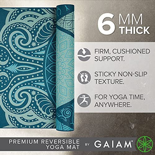 Gaiam Yoga Mat - Premium Print Reversible Extra Thick Non Slip Exercise & Fitness Mat for All Types of Yoga, Pilates & Floor Workouts - color: Seaglass