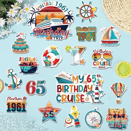 Wxiben Cruise Door Decorations Magnetic - 18 Pcs 65th Birthday Cruise Door Magnets Cheers to 65 Years Old Carnival Cruise Ship Door Decoration Happy 65th Birthday Stickers for Party Cabin Fridge Decor - style: 65th Birthday