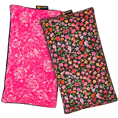 SunnyBay Small Microwave Heating Pad, Microwavable Versatile Cold/Heated Neck and Shoulder Wrap for Back Pain and More, Moist Heat Cotton-Fleece Pad, 6x11 Inches, Hot Pink and Red Flower, Pack of 2 - color: Pack of 2 - Hot Pink and Red Flower
