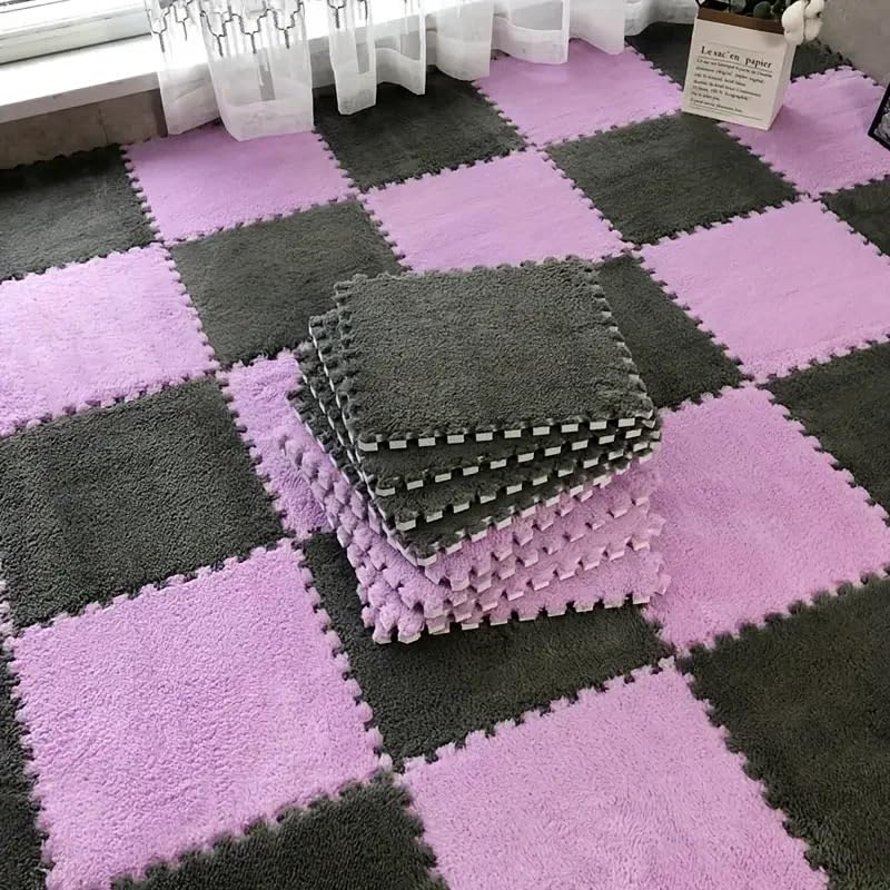 16 Pack Plush Floor Mat,EVA Foam Home Decor Mat,for Home Gym(Grey-Purple) - color: Grey-purple