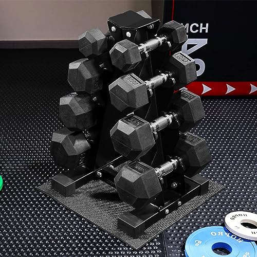 Fitvids Rubber Coated Hex Dumbbell Set with Storage Rack, 100/150/200/550 LB Hand Weight Set with Anti-Slip Grip for Home Gym - size: 100LBS Dumbbell Set
