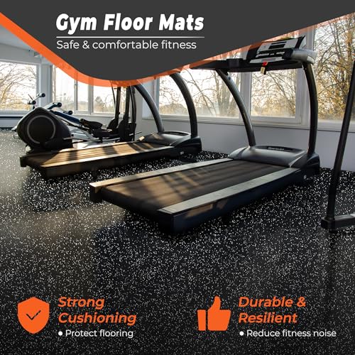 SUPERJARE 0.4'' Thick 48 Pcs 192 Sq Ft Rubber Top Exercise Equipment Mats, High Density EVA Foam Mats with Rubber Top, Interlocking Gym Flooring for Home Gym, Protective Workout Mat, Black/Grey - size: 48 Tiles (192 Sq Ft)
