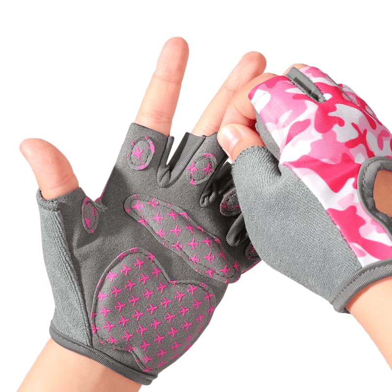 INOGIH Kids Half-Finger Cycling-Gloves Outdoor Non-Slip Workout Bike-Gloves for Climbing Riding Biking 3-12 Years - size: L-(7 to 12 years)