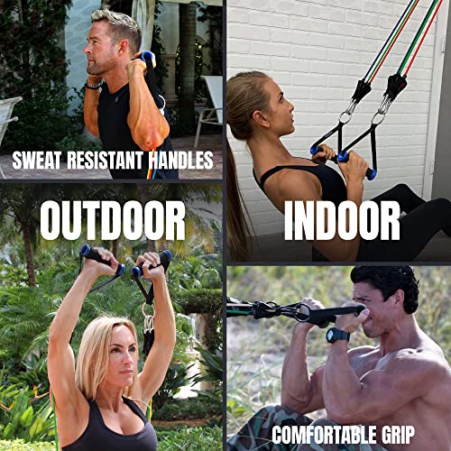 Bodylastics Patented Basic Series Resistance Band Set - Resistance Bands with Snap Reduction Tech, 2 Handles, 2 Ankle Straps, 1 Door Anchor & 1 Carry Bag - color: BASIC 3-190LBS Set Green
