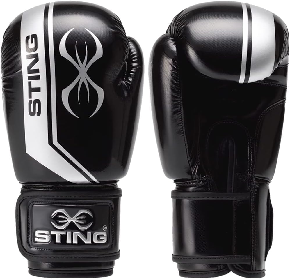 STING Armalite Boxing Gloves, Durable Boxing Equipment for Boxing Training, Balanced Weight Distribution | SLV3 Outer Skin, SAS Layering, Hi Flow Core Padding, Comfortline 3D Liner - color: Black/Silver, size: 14 Oz