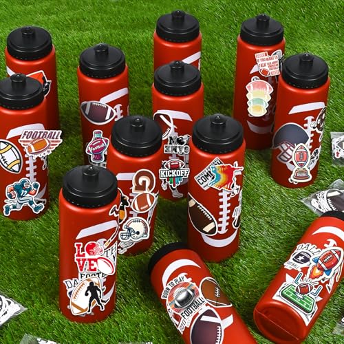 Football Party Favors, 12 Pack Football Water Bottles with 300 PCS Stickers, 20 oz Sports Squeeze Bottle, BPA-Free Reusable Water Bottles Bulk for Boys, Gifts For Team - style: 4# 12 Pack-Football