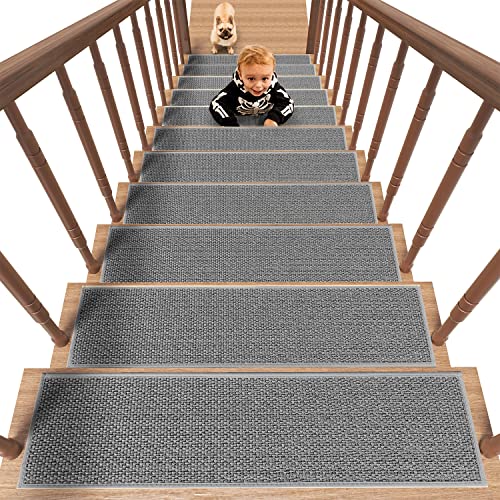 PADOOR Non Slip Stair-Treads,Rubber Backing Stair-Runners for Wooden Steps,15PCS Residue Free Carpet Stair Treads for Kids and Dogs 8"x30" Grey - size: 15PCS, style: Grey