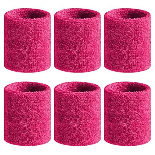 BEACE Sweatbands Sports Wristband for Men & Women - Moisture Wicking Athletic Cotton Terry Cloth Sweatband for Tennis, Basketball, Running, Gym, Working Out - color: Rose Red
