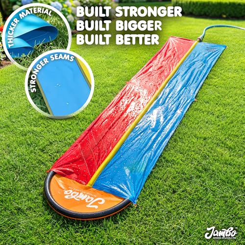 JAMBO Premium 18Ft Budget Slip Splash and Slide, Heavy Duty Water Slide with Advanced Sprinkler System, Backyard Waterslide, Splash Mat, Outdoor Water Toys n Slides for Kids - color: 18' Multicolor