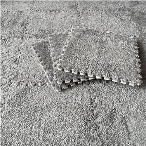 Thickened Soft Plush Foam Interlocking Floor Carpet Mat, 24 Pcs 12x12x0.4 Inch Fluffy Square Puzzle Foam Carpet Tiles with Edgings(Color:Light Gray) - color: Light Gray