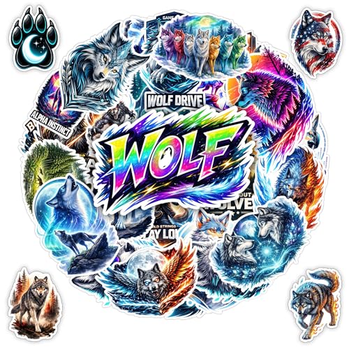 30 PCS Wolf Stickers Pack, Alpha Wildlife Animals Cool Decorations | Vinyl Waterproof Wolves Decals Fantasy Lunar for Car Laptop Water Bottle Bike Helmet Scrapbook Gifts Adults Teens Students - color: Wolves Sticker