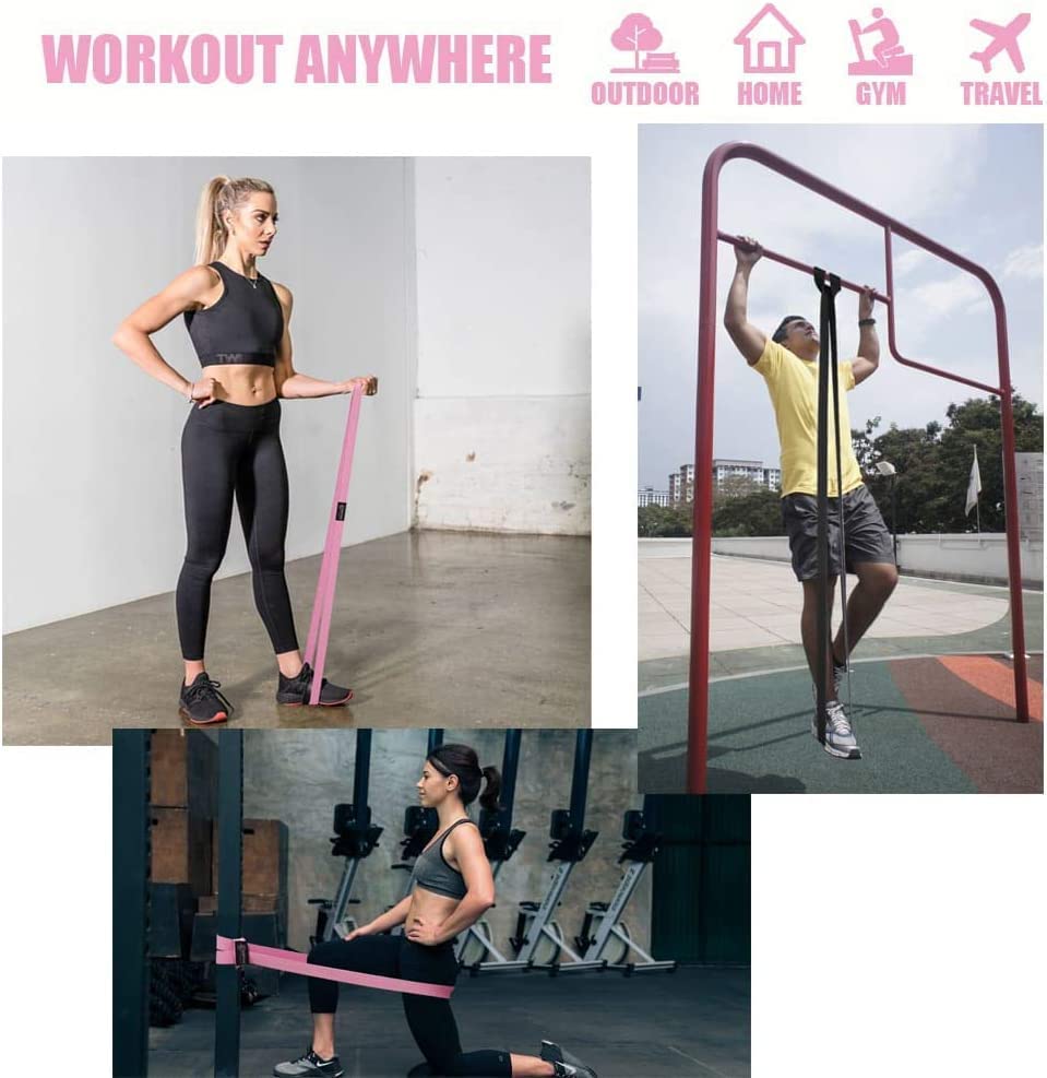 Long Resistance Bands, Fabric Resistance Bands Stretch Bands for Exercise Bands Resistance Bands Set Elastic Resistance Bands for Working Out Women Resistance Bands for Physical Therapy - color: Pink/Black