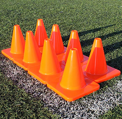 LVL10 Pro Training Cones - 6" Soccer Training Cones for Sports - for Basketball, Football, Basketball and Agility Drills - Soccer Field Markers that Won't Crack, Slide or Fly - color: Orange, style: 8 Pack