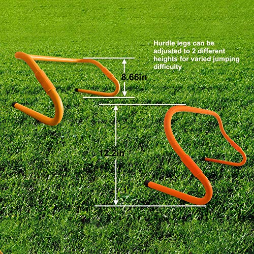 TOCO FREIDO Speed&Agility Training Set – 20ft Agility Ladder Set with 12 Rungs, 4 Adjustable Training Hurdle, 12 Disc Cones, 2 Resistance Bands, 1 Running Parachute and Footwork Drills Equipment - color: Dark orange
