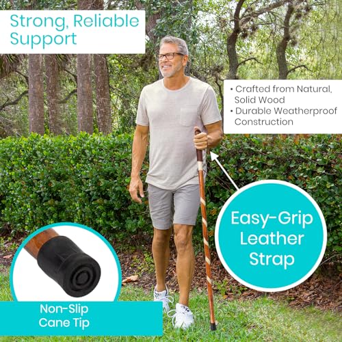 Vive Wooden Walking Stick - Willow Cane for Seniors Hiking & Balance | Heavy Duty Carved Twisted Wood Sticks for Men & Women - Stylish Support Pole for Outdoor Trekking & Weight Bearing