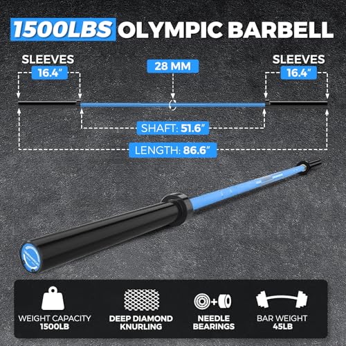 Olympic Barbell 7FT 45LB, 1500LB Capacity Weight Bar for Home Gym, 2-Inch Olympic Barbell for Weightlifting, Powerlifting, Squat, Deadlift and Bench Press - color: Blue&Black