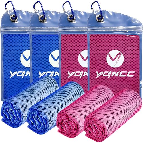 YQXCC 4 Pack Cooling Towels (40"x12"), Cool Neck Towel, Soft Breathable Microfiber for Gym, Yoga, Golf, Running, Camping & Summer Outdoor Activities - color: 2 Dark Blue + 2 Rose Red