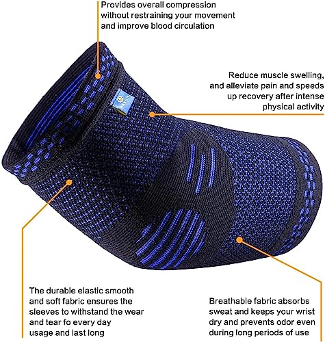 ABYON Compression Elbow Support, 1 Piece Compression Sleeve + 2 Pcs Tennis Elbow Pads for Men Women Pain Relieves Tendonitis, Arthritis, Tennis Elbow, Epicondylitis - color: Blue, size: X-Large