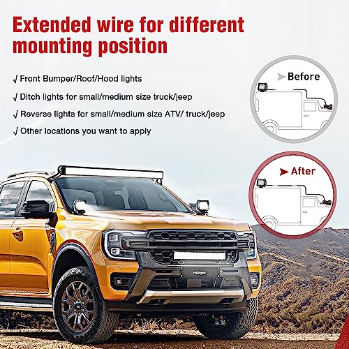 Nilight 2PCS 16 AWG 20 Feet Wiring Harness Extension Kit for LED Light bar Work Light LED Pods Off Road Lights Driving Fog Light Boat Lighting, 2 Years Warranty - size: 16AWG -20FT 2Pcs