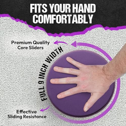 Gliding 9” Sliders for Working Out on Any Floor, 1 Pair + 4 Videos | The Original Exercise Gliders, Discs for Full Body Fitness, Pilates, Core, Physical Therapy and Resistance Workouts - color: Purple