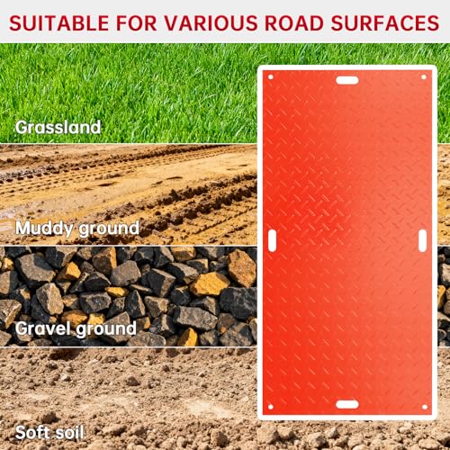 12Pcs 3'x8' Ground Protection Mats w/22 Connectors, Double Sided Diamond Tread, High Density Polyethylene, 90Ton Load Heavy Duty Mat for Lawn Dirt Construction(Orange) - size: 3x8 orange