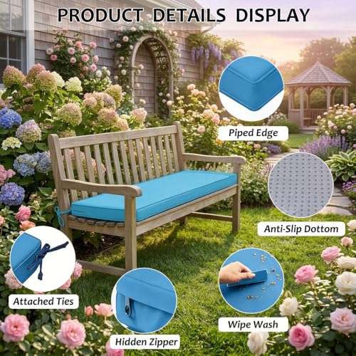 Porch Swing Cushions Waterproof 45x12x2 Inch, UV Resistant Outdoor Bench Cushion with Removable Cover Non-Slip Bottom, Patio Furniture Seat Pads for Garden Dining Piano Sofa Settee, Orange