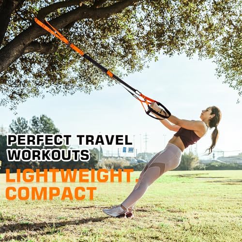 Home Resistance Training Kit, Suspension Trainer Straps with Adjustable Extension, Door Anchor, and Carry Bag – Strength Training Equipment for Full Body Bodyweight Workouts at Home or Outdoors - color: Orange