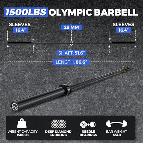 Olympic Barbell 7FT 45LB, 1500LB Capacity Weight Bar for Home Gym, 2-Inch Olympic Barbell for Weightlifting, Powerlifting, Squat, Deadlift and Bench Press - color: Black