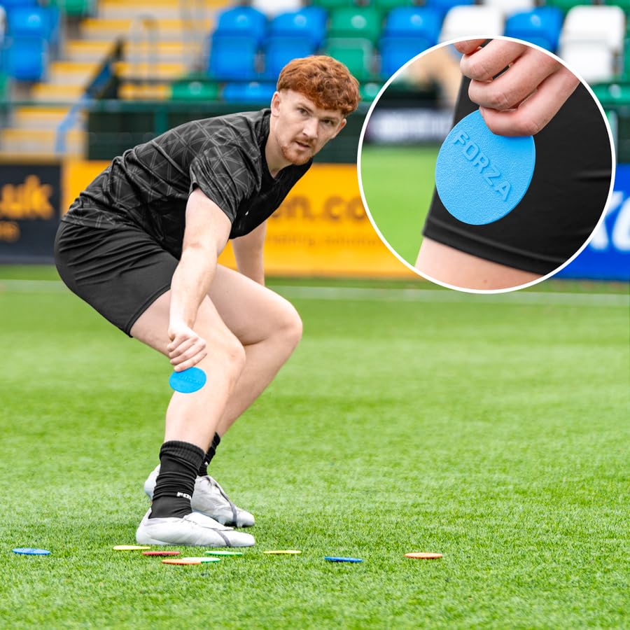 FORZA Flat Disc Markers | Brightly Colored Training Markers for Soccer & Outdoor Play – Available in Mini (Set of 20) or Standard (Set of 10) - color: Sky Blue, style: Mini (3.5in)