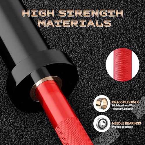 7FT/4 ft Home Gym Barbell Bar – 700LB/1500LB/500LB Capacity, Anti-Slip Knurling, Solid Steel, for Weightlifting, Strength Training - color: Red, size: 4FT-Straight Bar