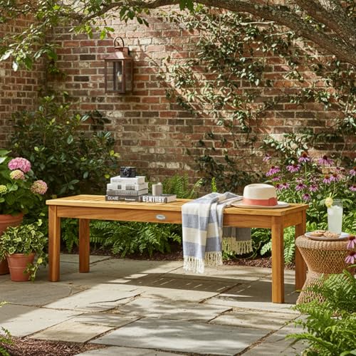 Tangkula 52 Inches Acacia Wood Outdoor Bench, Wood Bench for Dining Room Entryway Poolside Garden, Patio Backless Dining Bench with Slatted Seat, Ideal for Outdoors & Indoors - size: 52"