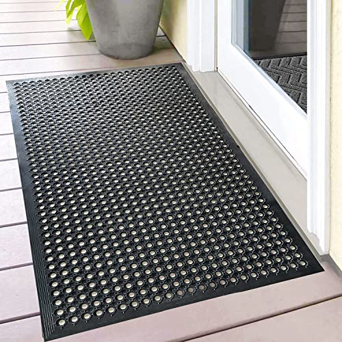 Uniboho Outdoor Rubber Floor Mats Anti Slip Commercial Resturant Kitchen Mat Rubber Drainage Mat 35x24 Inch Heavy Duty Door Mat for Garage Garden Indoor Outside Industral Pool Entrance Bar Wet Area - size: 35x24 inches