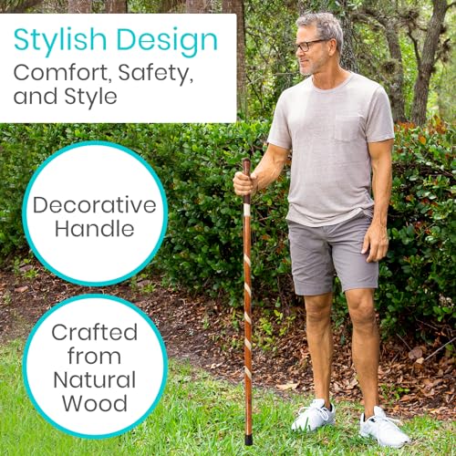 Vive Wooden Walking Stick - Willow Cane for Seniors Hiking & Balance | Heavy Duty Carved Twisted Wood Sticks for Men & Women - Stylish Support Pole for Outdoor Trekking & Weight Bearing