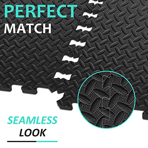 BEAUTYOVO Puzzle Exercise Mat with 12/24/48 Tiles Interlocking Foam Gym Mats, 24'' x 24'' EVA Foam Floor Tiles, Protective Flooring Mats for Gym Equipment - color: 48 Sq.ft/12 Tiles - All-black