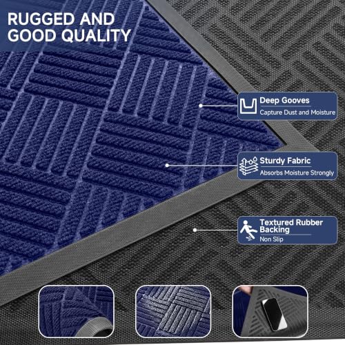 100pointONE Front Door Mat, Heavy Duty Indoor Outdoor Doormat, 72" x 24" Low Profile Outdoor Mats for Home Entrance, Stain and Fade Resistant Welcome Mat Ideal for High Traffic Area, Diamond Blue - color: Blue Diamond, size: 2' x 6' (Rectangular)