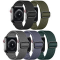Adorve Stretchy Band Compatible with Apple Watch Bands Ultra 3/2/1 49mm 46mm 45mm 44mm 42mm 41mm 40mm 38mm Men Women, Soft Nylon Elastic Braided Strap Fits for iWatch Series 11/10/9/8/7/6/5/4/3/SE3-1 - color: Black/Army Green/Space Gray/Blue Gray/Dark Gre