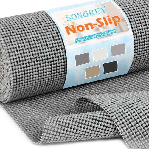 Songrey Non-Adhesive Drawer and Shelf Liner, Non Slip Cabinet Liners, Protect Kitchen Cupboard, Bathroom Drawers, Breathable, Thick Strong Grip mat (20IN x 10FT, Dark Gray) - color: Dark Gray, size: 20"W x 120"L
