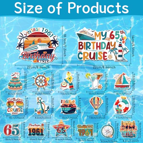 Wxiben Cruise Door Decorations Magnetic - 18 Pcs 65th Birthday Cruise Door Magnets Cheers to 65 Years Old Carnival Cruise Ship Door Decoration Happy 65th Birthday Stickers for Party Cabin Fridge Decor - style: 65th Birthday