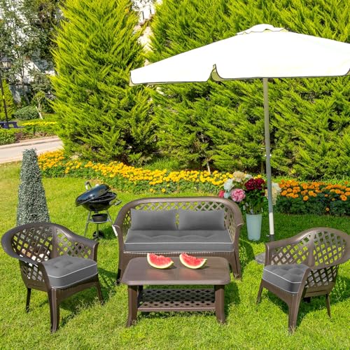 Chunful Set of 5 Outdoor Bench Cushions Set 44 x 19 Inch Tufted Waterproof Patio Furniture Seat Pad with Throw Pillows Loveseat Cushion for Square Settee Indoor Sofa Wicker Couch(Gray) - color: Gray