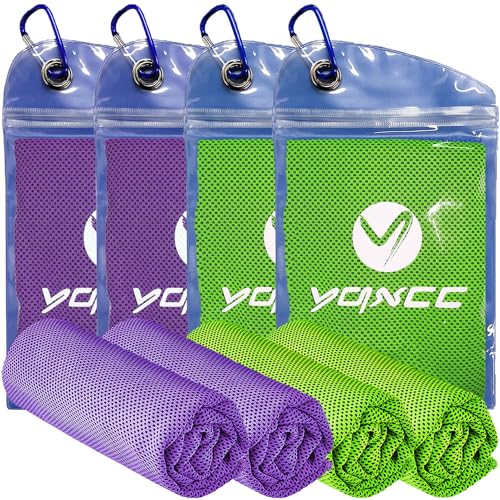 YQXCC 4 Pack Cooling Towels 40"x12", Cold Cool for Neck & Face | Cooling Neck Wraps, Soft Breathable Microfiber Chilly Towels, Ideal for Gym, Yoga, Golf, Running, Camping & Hot Weather - color: Purple*2 + Green*2