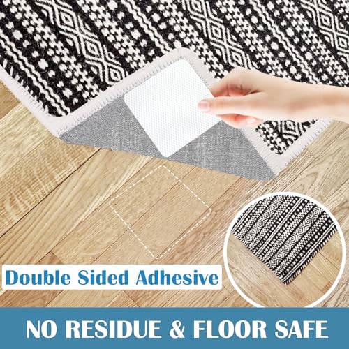 Lancord Rug Pad Grippers (New Tech), 12PCS Large Double Sided Adhesive Rug Tape, Reusable Washable Non Slip Rug Pads for Hardwood Floors & Tiles, Anti Slip Rug Grips for Area Rugs to Keep Rug in Place