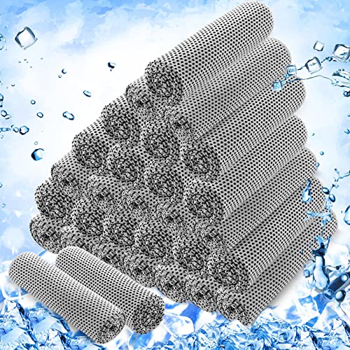 Hosuly 30 Pack Cooling Towels, 40"x12" Ice Breathable Soft Chilly Sweat Rag Microfiber Workout Rags for Gym Cooling Towels for Neck and Face for Yoga Golf Sport Running - color: Light Gray
