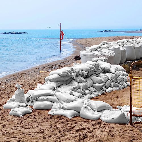 Windyun 200 Pcs White Empty Sandbags with Ties 18 x 30 Inch White Woven Polypropylene Sand Bags Bulk, Heavy Duty Sand Bags Flood Water Barrier for Hurricane Flooding, Construction