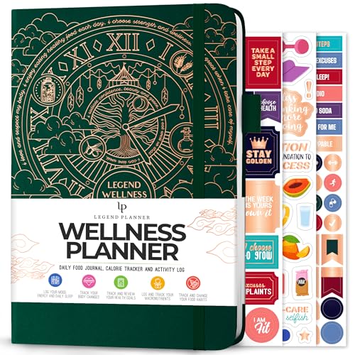 Legend Wellness Planner & Food Journal – Daily Diet & Health Journal with Exercise & Weight Loss Tracker – Nutrition Diary, 6 Months (Forest Green) - color: Forest Green Gold Foil, size: A5 (5.8” x 8.3”)
