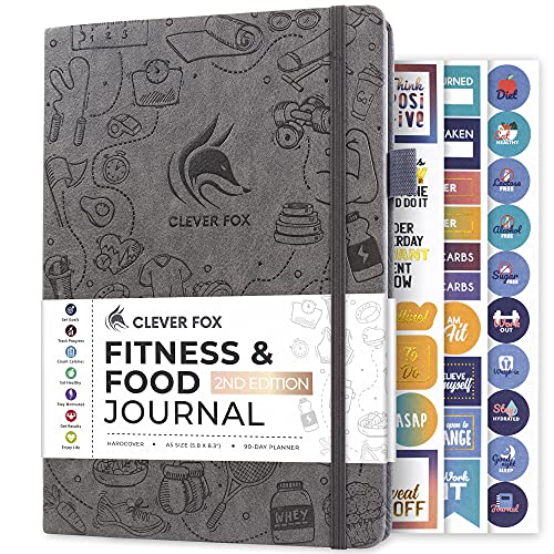 Clever Fox Fitness & Food Journal, Workout Planner, 5.8"x8.3" Grey | Lasts 3 months, undated hardcover exercise & weight loss journal for women, gym, diet, meal tracker, calorie counter book - color: Gray, size: A5 (5.8'' x 8.3'')