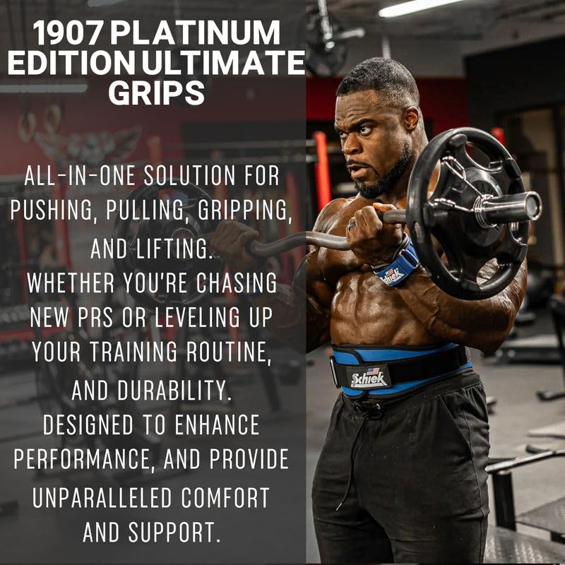 Schiek Sports Model 1907 Platinum Edition Ultimate Grips - 3 in 1 Weight Lifting Straps Wrist Wraps and Grip Pads - color: Blue, size: XL