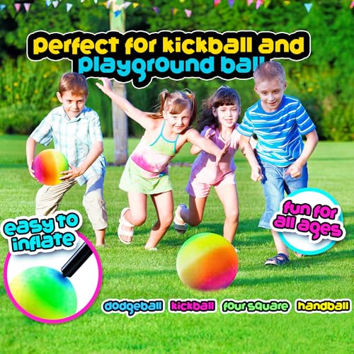 PlayBolt Rainbow Playground Balls - 8.5 Inch (Pack of 4) Rubber Bouncy Colorful Inflatable Balls for Kids and Adults, Indoor & Outdoor Games, Kickball, Dodgeball, Four Square, Dodge, Recess, Handball - size: 8.5-Inch - Pack of 4