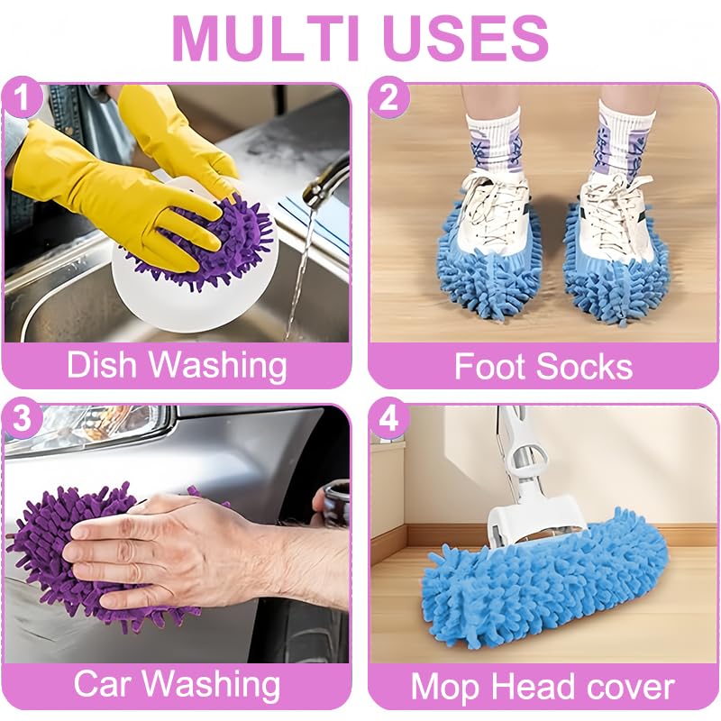Mop Slippers Reusable Microfiber Cleaning Slippers for Floors, Multi-Function Washable Mop Slippers for Home, Kitchen & Bathroom, Purple(1 Pair)